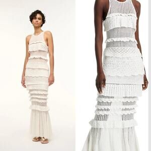NWOT Staud Sorrento Dress Size Small Crochet Maxi Dress in White
